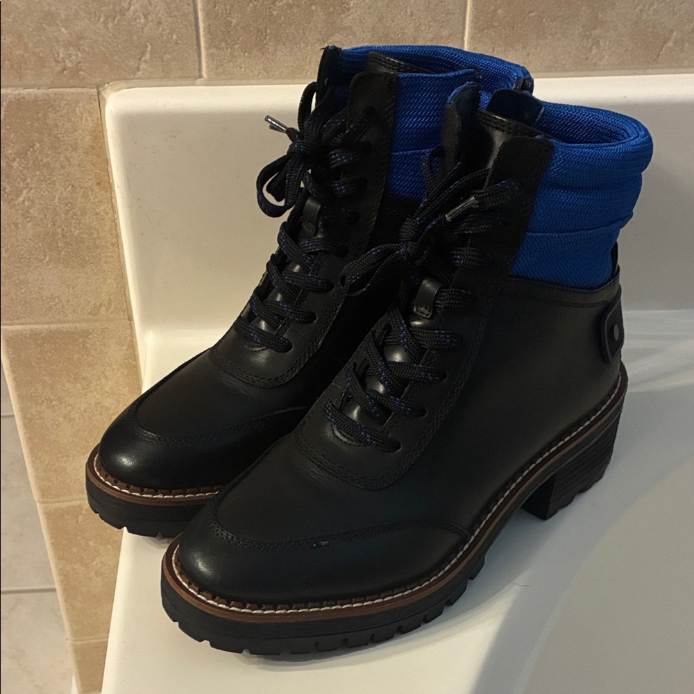 Franco Sarto Black and Blue Lace Up Boots